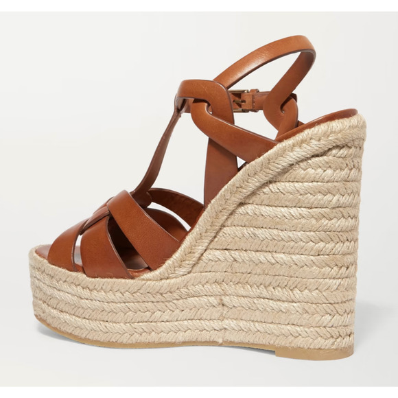 Saint Laurent Tribute Espadrille 85 Brown Ankle Strap Platform Wedge Sandal 40 - Picture 8 of 12